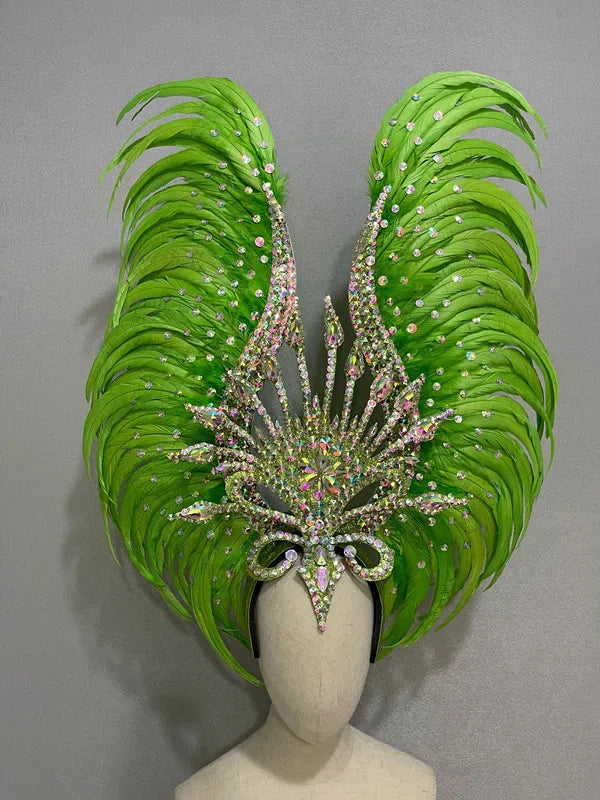 The Stardust Vertigo – Emerald Green Feathered Carnival & Samba Headdress by Stardust Starlets