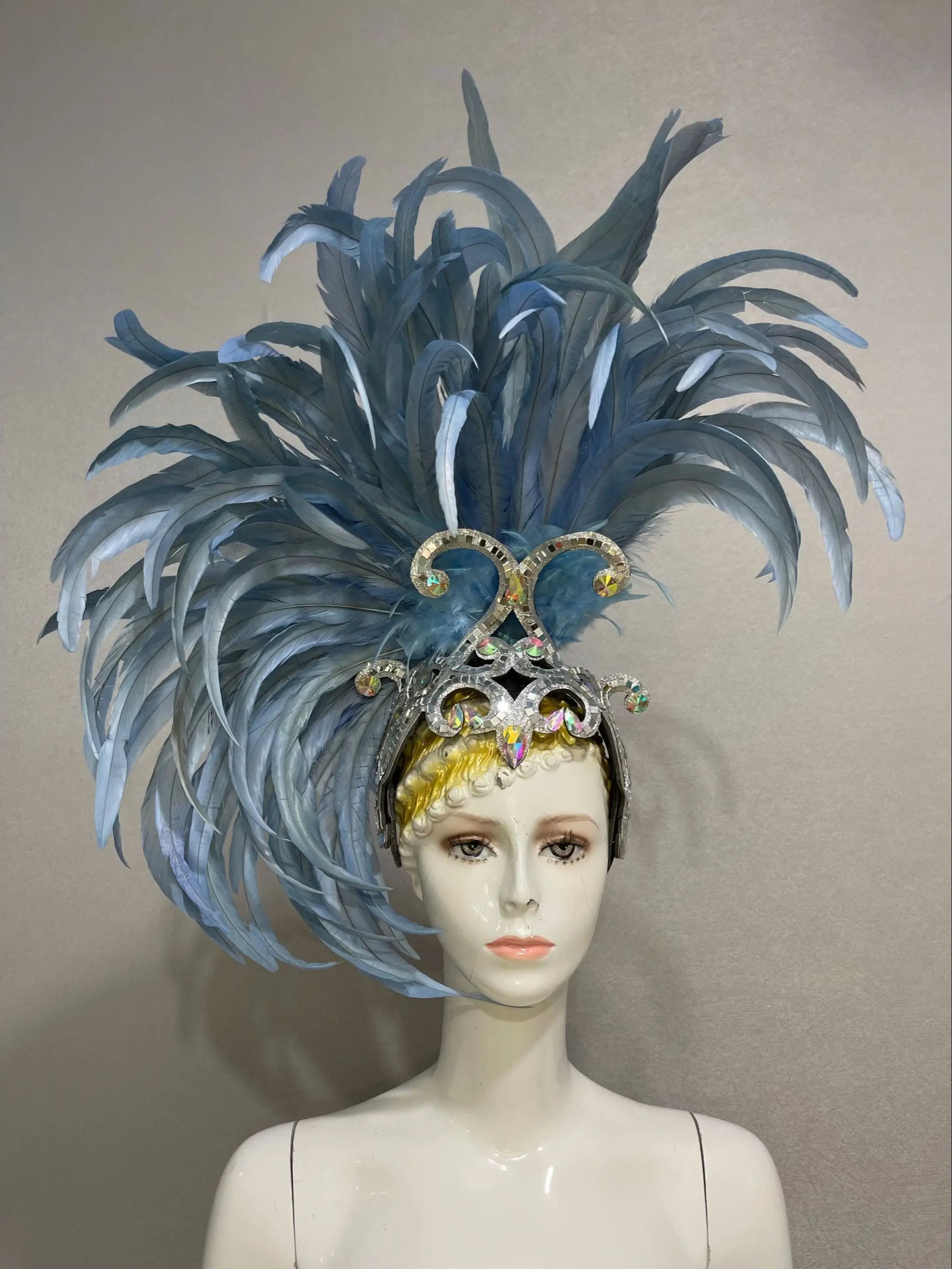 The Stardust Mirage – Exquisite Blue Feathered Samba Carnival Headdress by Stardust Starlets
