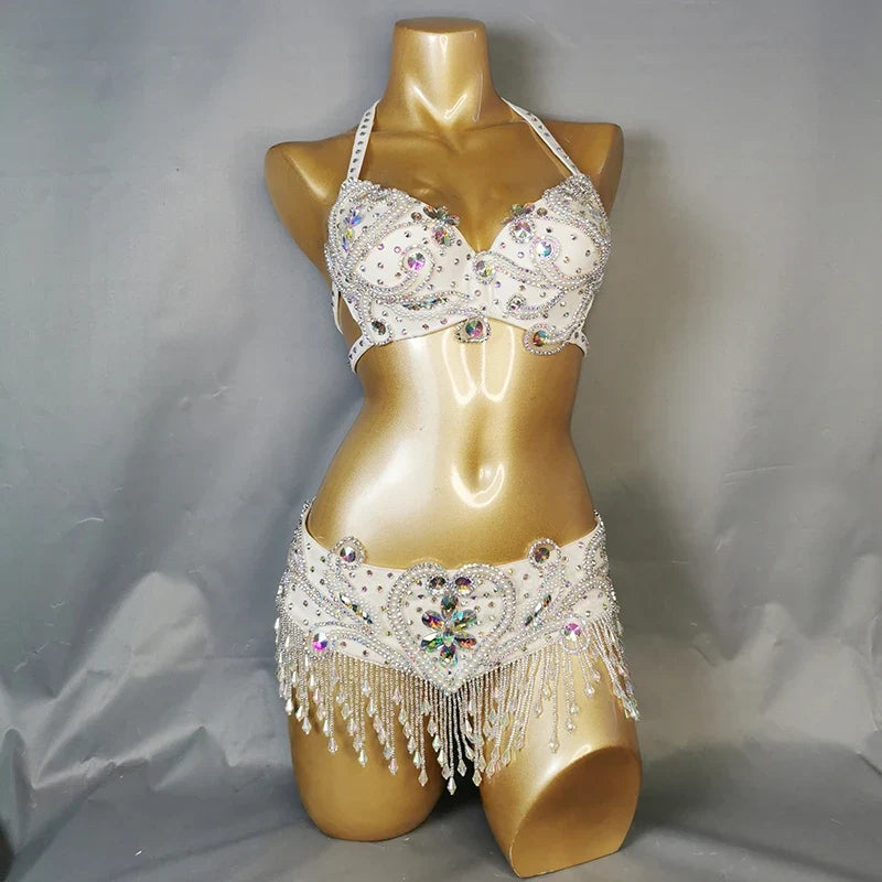The Stardust Oasis Sirena – Deluxe Crystal & Beaded Belly Dance Bra & Belt 2-Piece Costume Set by Stardust Starlets