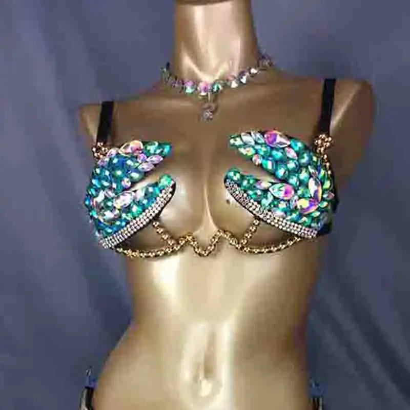 The Stardust Prism Sirena – Deluxe Rainbow Stone Samba Carnival Wire Bra by Stardust Starlets