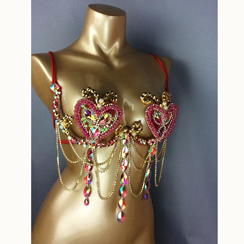 The Stardust Prism Sirena – Deluxe Rainbow Rhinestone Samba Carnival Wire Bra by Stardust Starlets