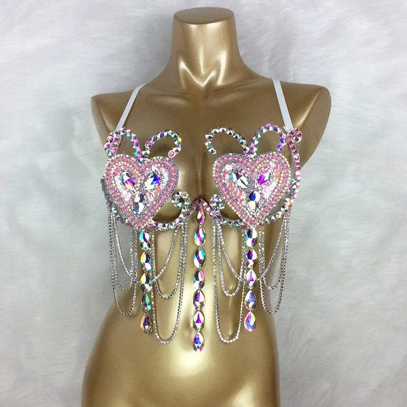 The Stardust Prism Sirena – Deluxe Rainbow Rhinestone Samba Carnival Wire Bra by Stardust Starlets
