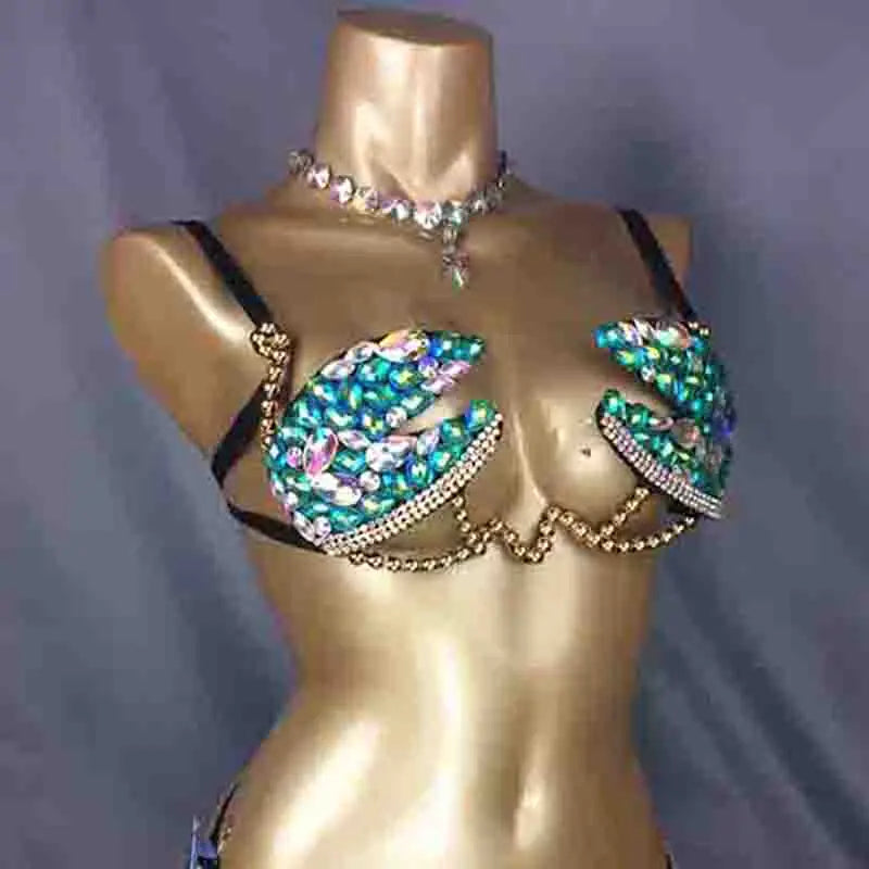 The Stardust Prism Sirena – Deluxe Rainbow Stone Samba Carnival Wire Bra by Stardust Starlets