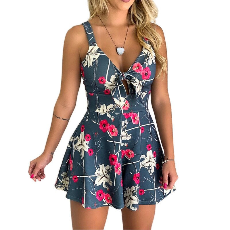 Female Sexy Playsuit print sexy V-neck short jumpsuit women loose casual beach romper by nowadaysfashion