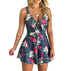 Female Sexy Playsuit print sexy V-neck short jumpsuit women loose casual beach romper by nowadaysfashion