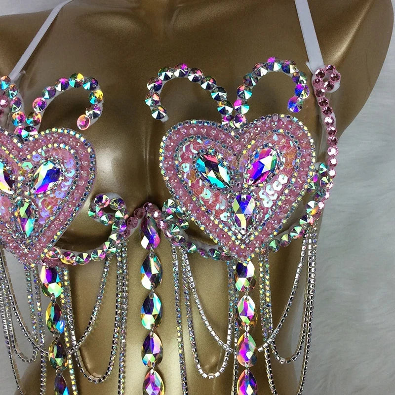 The Stardust Prism Sirena – Deluxe Rainbow Rhinestone Samba Carnival Wire Bra by Stardust Starlets