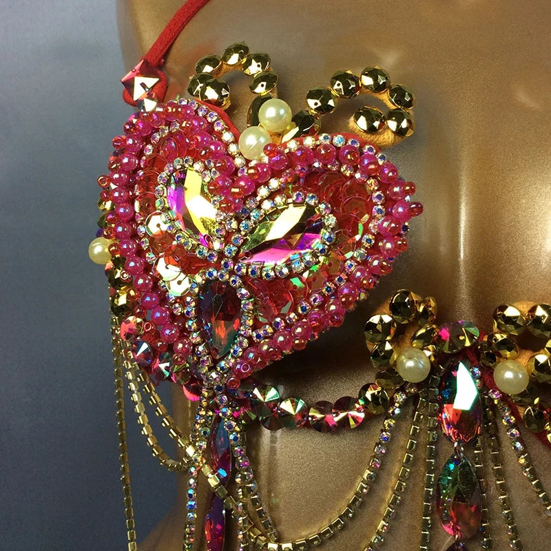 The Stardust Prism Sirena – Deluxe Rainbow Rhinestone Samba Carnival Wire Bra by Stardust Starlets