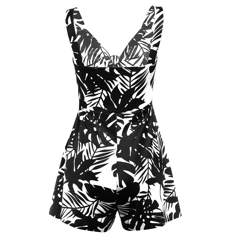 Female Sexy Playsuit print sexy V-neck short jumpsuit women loose casual beach romper by nowadaysfashion