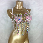 The Stardust Prism Sirena – Deluxe Rainbow Rhinestone Samba Carnival Wire Bra by Stardust Starlets