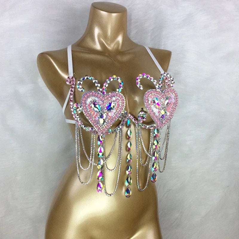 The Stardust Prism Sirena – Deluxe Rainbow Rhinestone Samba Carnival Wire Bra by Stardust Starlets