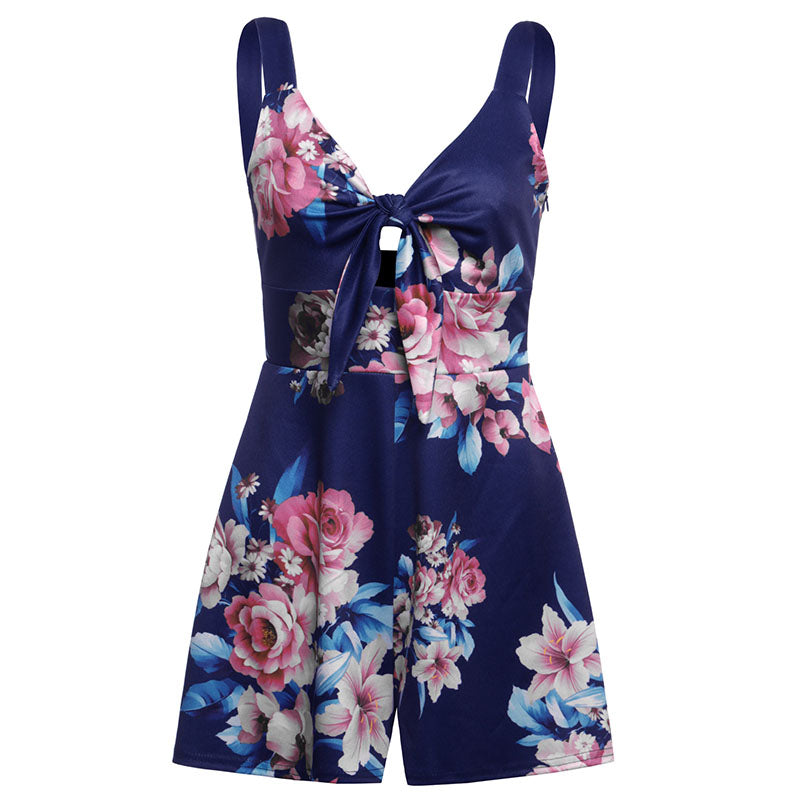 Female Sexy Playsuit print sexy V-neck short jumpsuit women loose casual beach romper by nowadaysfashion