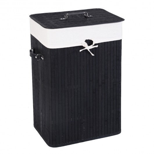 Rectangle Bamboo Hamper Laundry Basket Washing Cloth Bin Storage Bag Lid 3 color-Black by LuxuryLifeWay Online Store