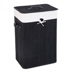 Rectangle Bamboo Hamper Laundry Basket Washing Cloth Bin Storage Bag Lid 3 color-Black by LuxuryLifeWay Online Store