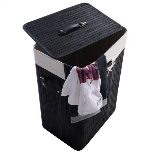 Rectangle Bamboo Hamper Laundry Basket Washing Cloth Bin Storage Bag Lid 3 color-Black by LuxuryLifeWay Online Store