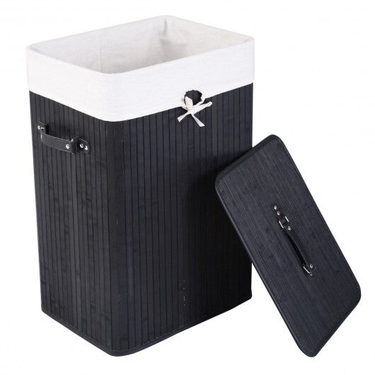 Rectangle Bamboo Hamper Laundry Basket Washing Cloth Bin Storage Bag Lid 3 color-Black by LuxuryLifeWay Online Store
