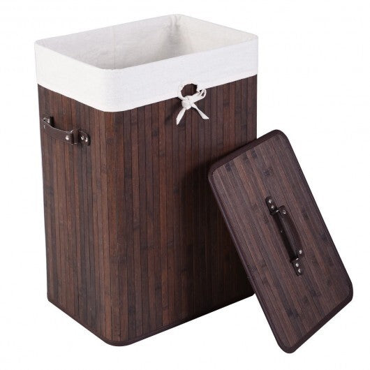 Rectangle Bamboo Hamper Laundry Basket Washing Cloth Bin Storage Bag Lid 3 color-Black by LuxuryLifeWay Online Store