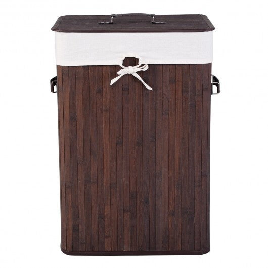Rectangle Bamboo Hamper Laundry Basket Washing Cloth Bin Storage Bag Lid 3 color-Black by LuxuryLifeWay Online Store