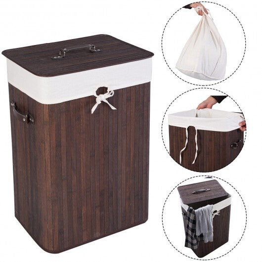 Rectangle Bamboo Hamper Laundry Basket Washing Cloth Bin Storage Bag Lid 3 color-Black by LuxuryLifeWay Online Store