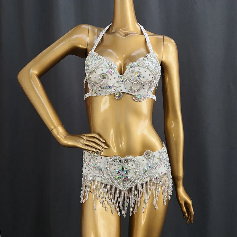 The Stardust Oasis Sirena – Deluxe Crystal & Beaded Belly Dance Bra & Belt 2-Piece Costume Set by Stardust Starlets