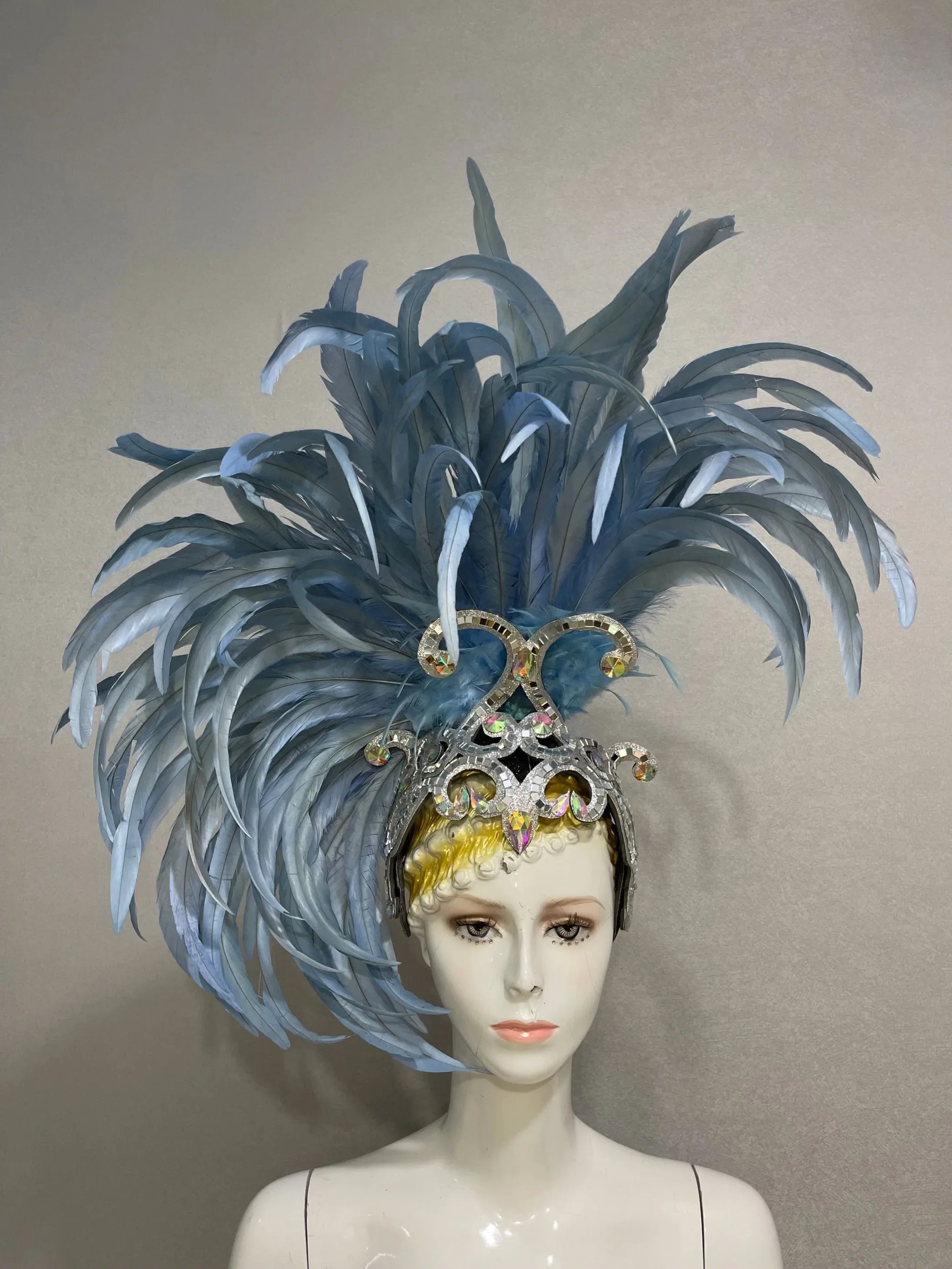 The Stardust Mirage – Exquisite Blue Feathered Samba Carnival Headdress by Stardust Starlets