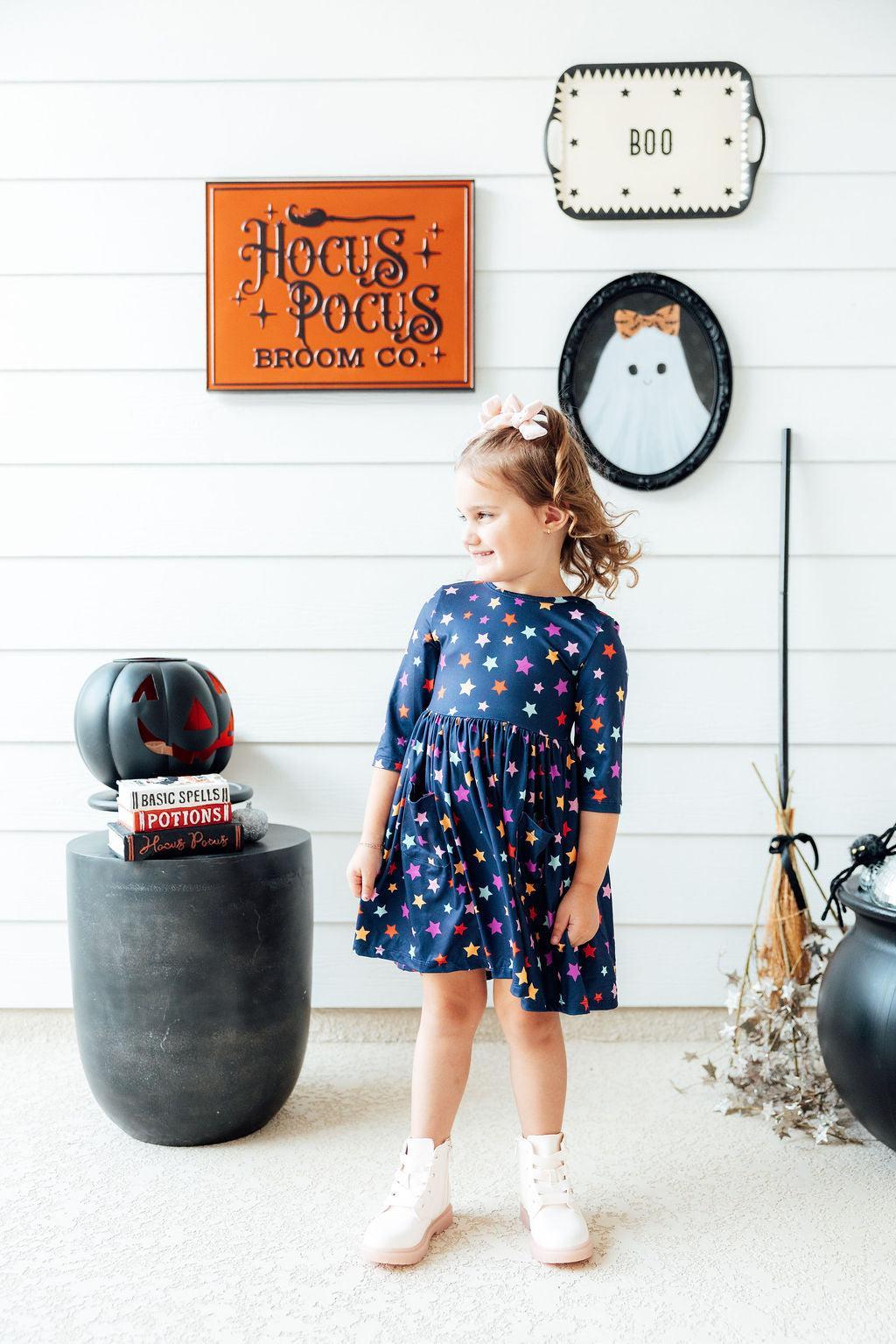 Halloween Stars 3/4 Sleeve Pocket Twirl Dress by Mila & Rose ®