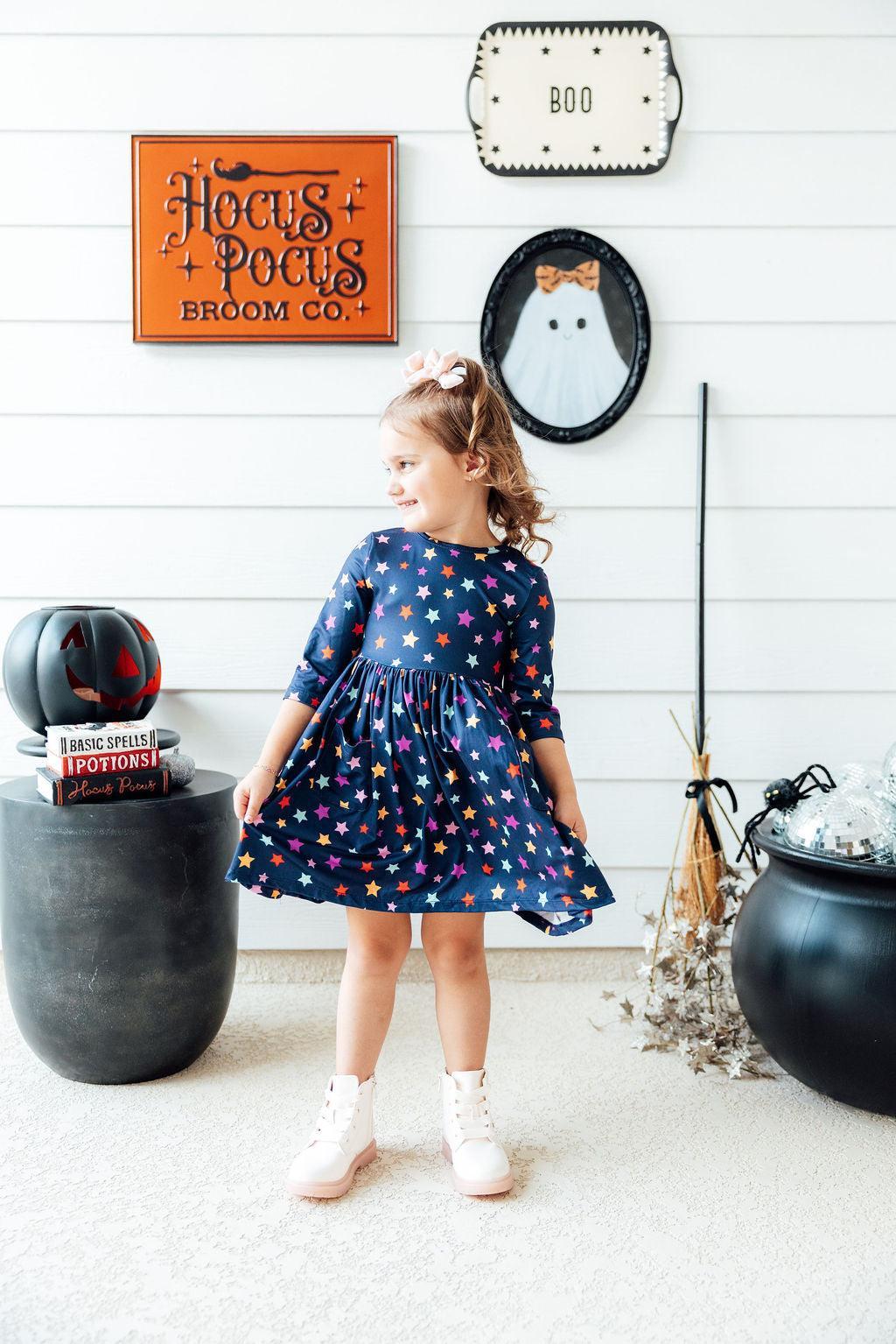 Halloween Stars 3/4 Sleeve Pocket Twirl Dress by Mila & Rose ®