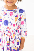 Happy Birthday 3/4 Sleeve Pocket Twirl Dress by Mila & Rose ®