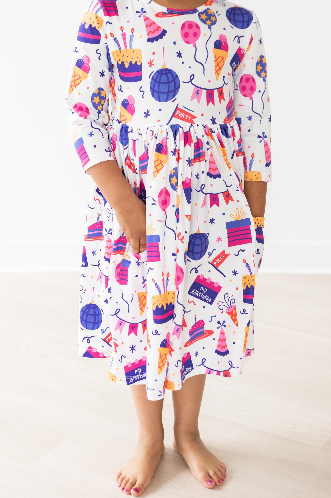 Happy Birthday 3/4 Sleeve Pocket Twirl Dress by Mila & Rose ®