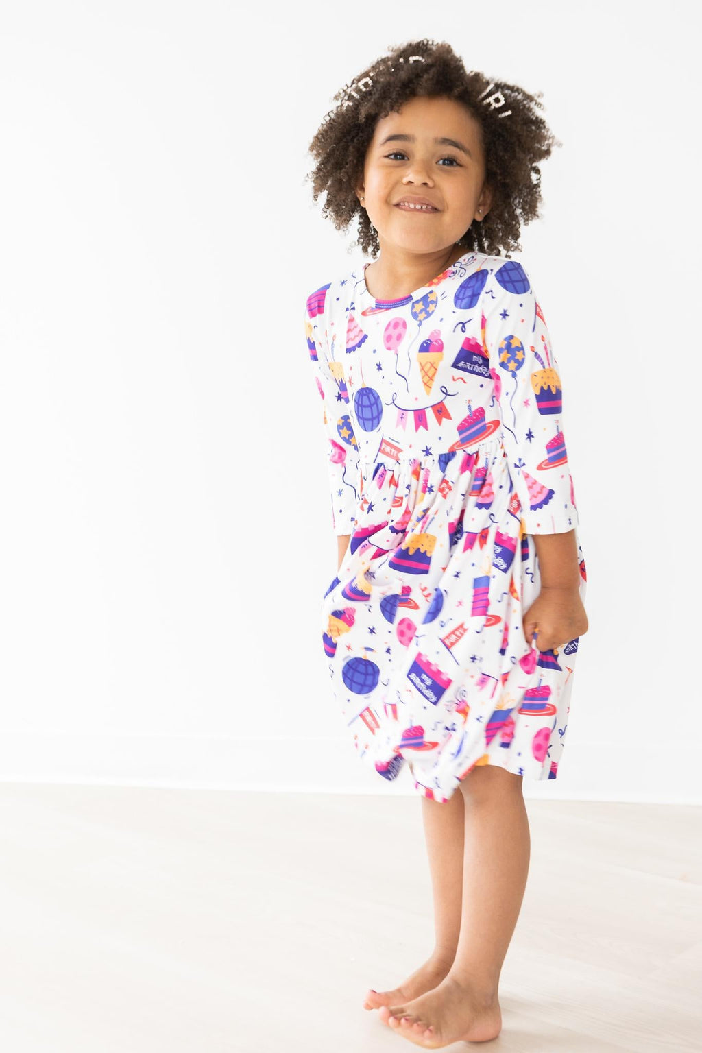Happy Birthday 3/4 Sleeve Pocket Twirl Dress by Mila & Rose ®