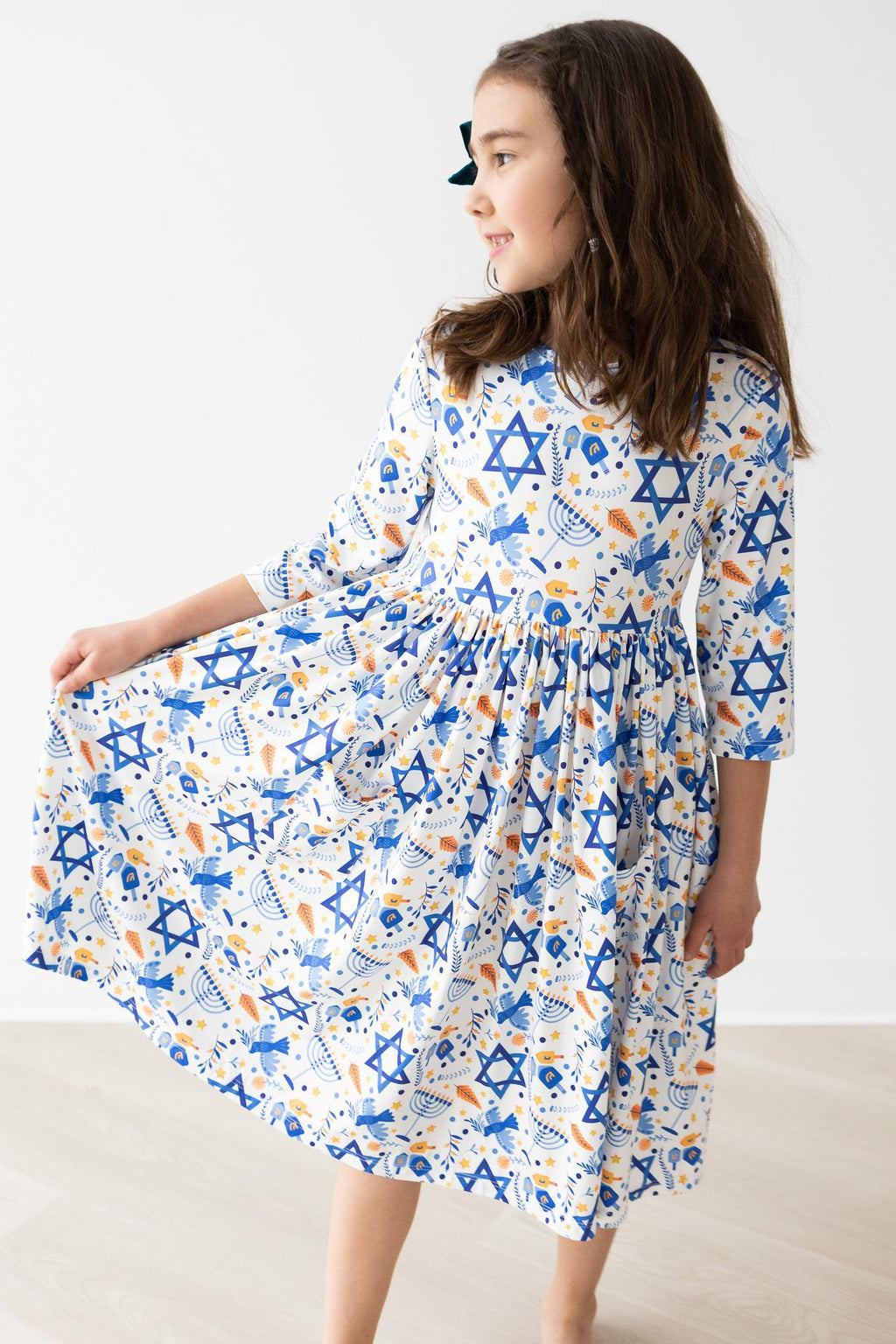 Happy Hanukkah 3/4 Sleeve Pocket Twirl Dress by Mila & Rose ®