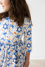 Happy Hanukkah 3/4 Sleeve Pocket Twirl Dress by Mila & Rose ®