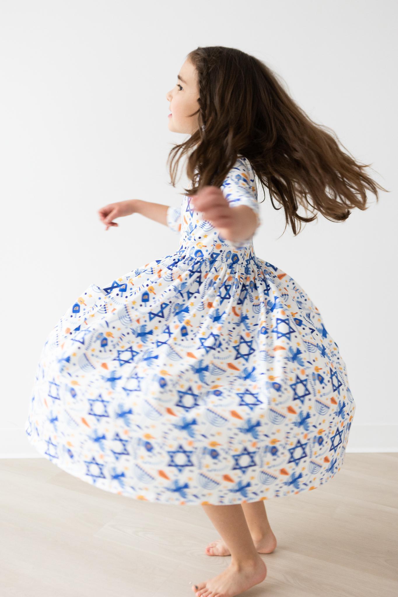 Happy Hanukkah 3/4 Sleeve Pocket Twirl Dress by Mila & Rose ®