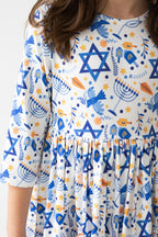 Happy Hanukkah 3/4 Sleeve Pocket Twirl Dress by Mila & Rose ®