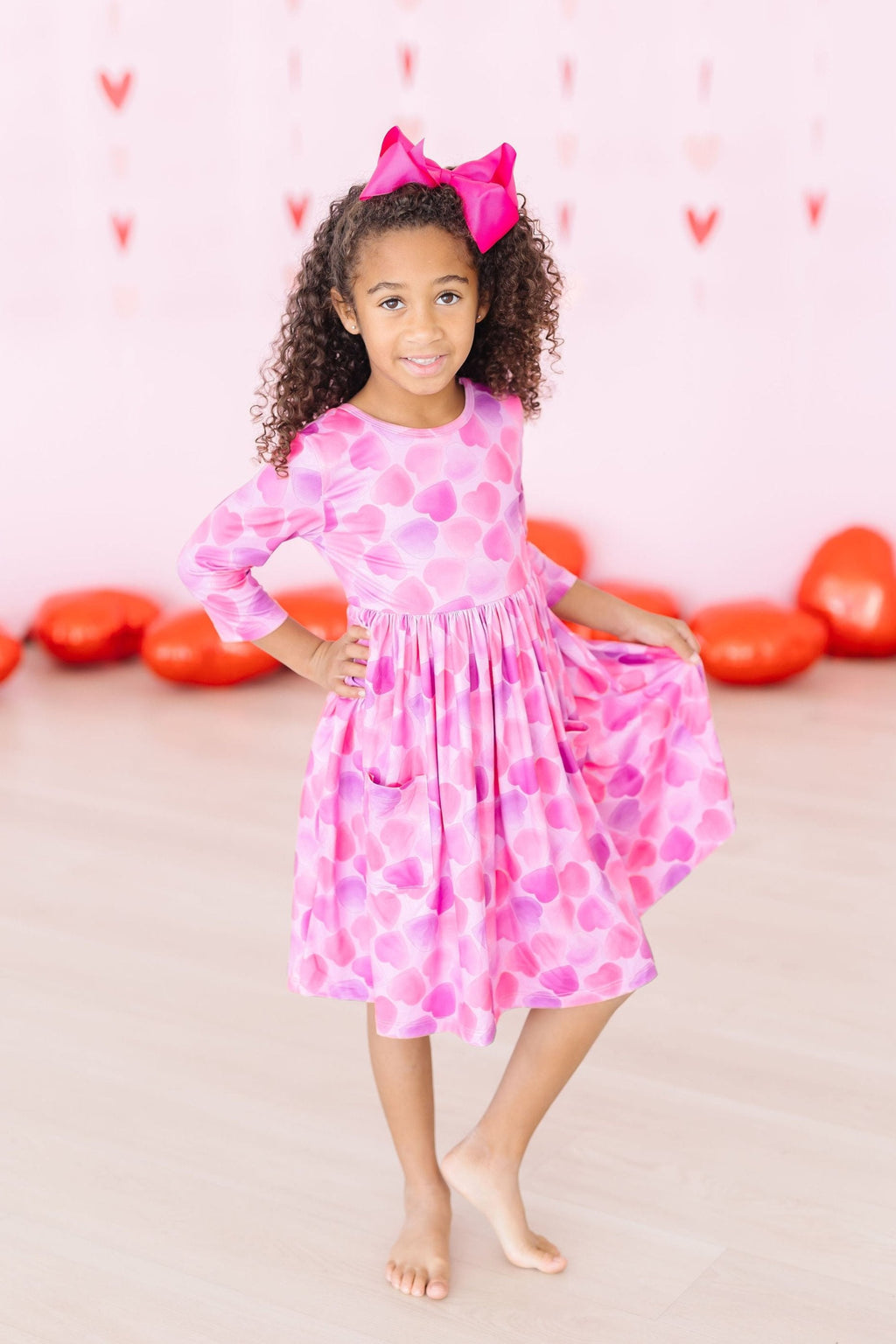 Happy Heart Day 3/4 Sleeve Pocket Twirl Dress by Mila & Rose ®
