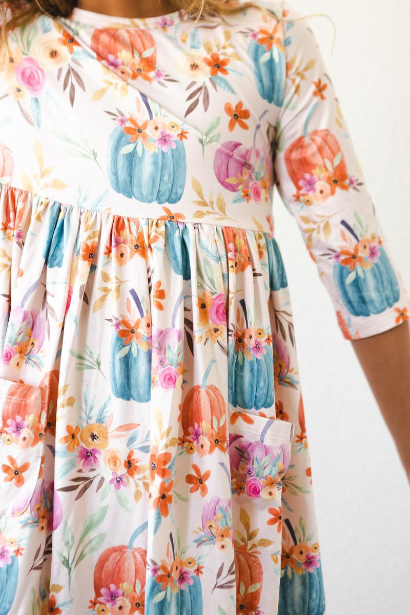 Harvest Blooms 3/4 Sleeve Pocket Twirl Dress by Mila & Rose ®