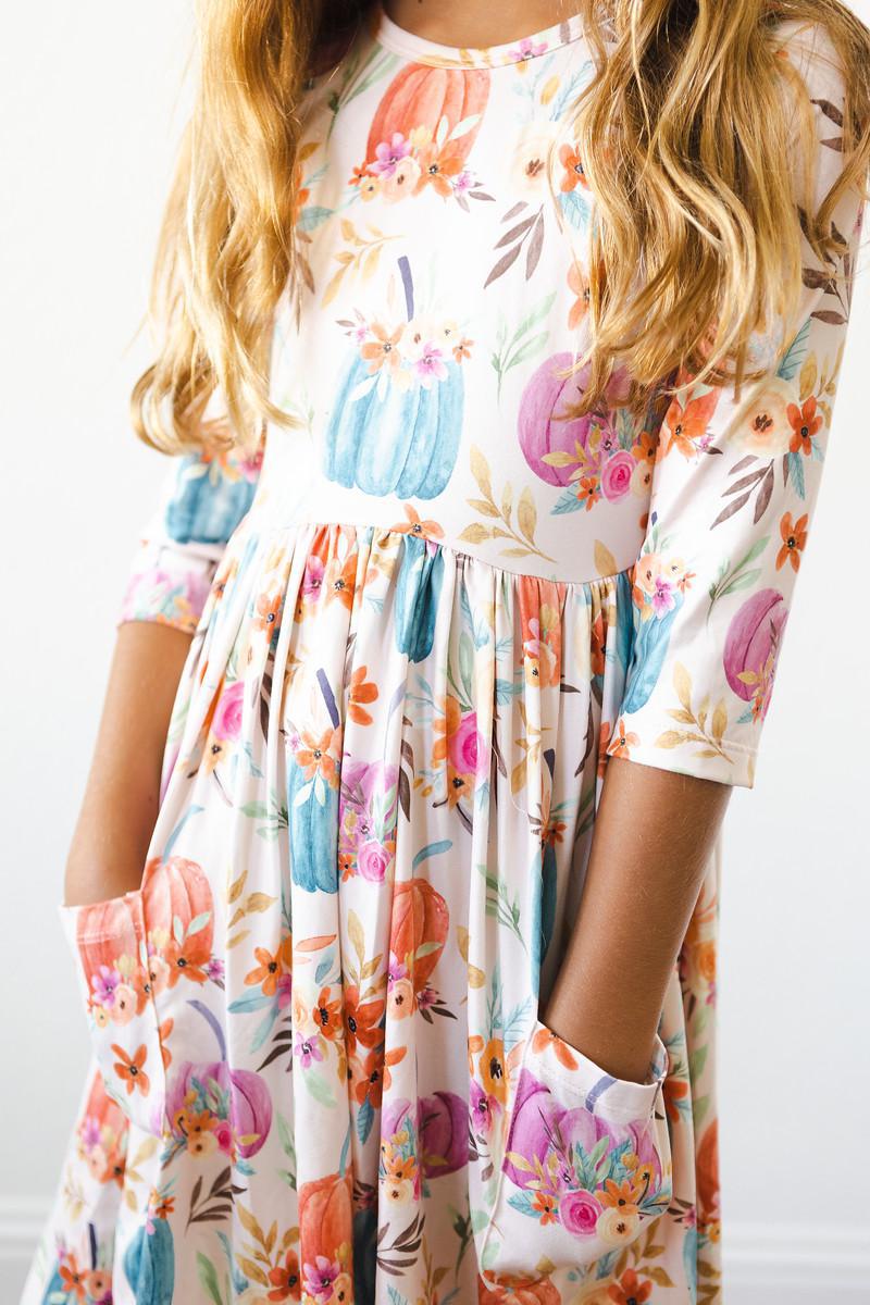 Harvest Blooms 3/4 Sleeve Pocket Twirl Dress by Mila & Rose ®