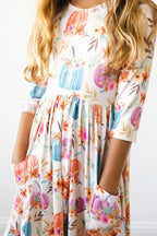 Harvest Blooms 3/4 Sleeve Pocket Twirl Dress by Mila & Rose ®