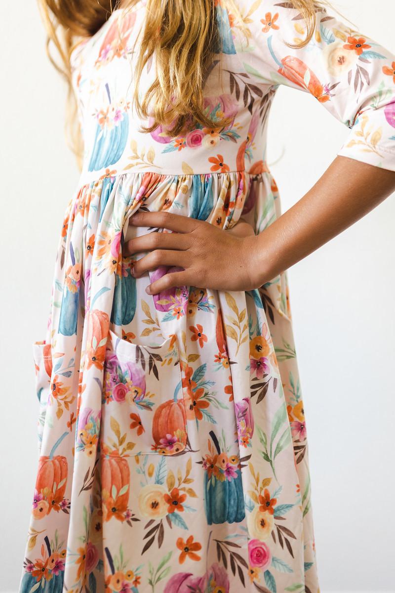 Harvest Blooms 3/4 Sleeve Pocket Twirl Dress by Mila & Rose ®