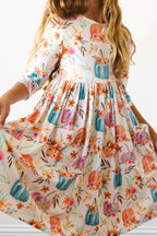 Harvest Blooms 3/4 Sleeve Pocket Twirl Dress by Mila & Rose ®
