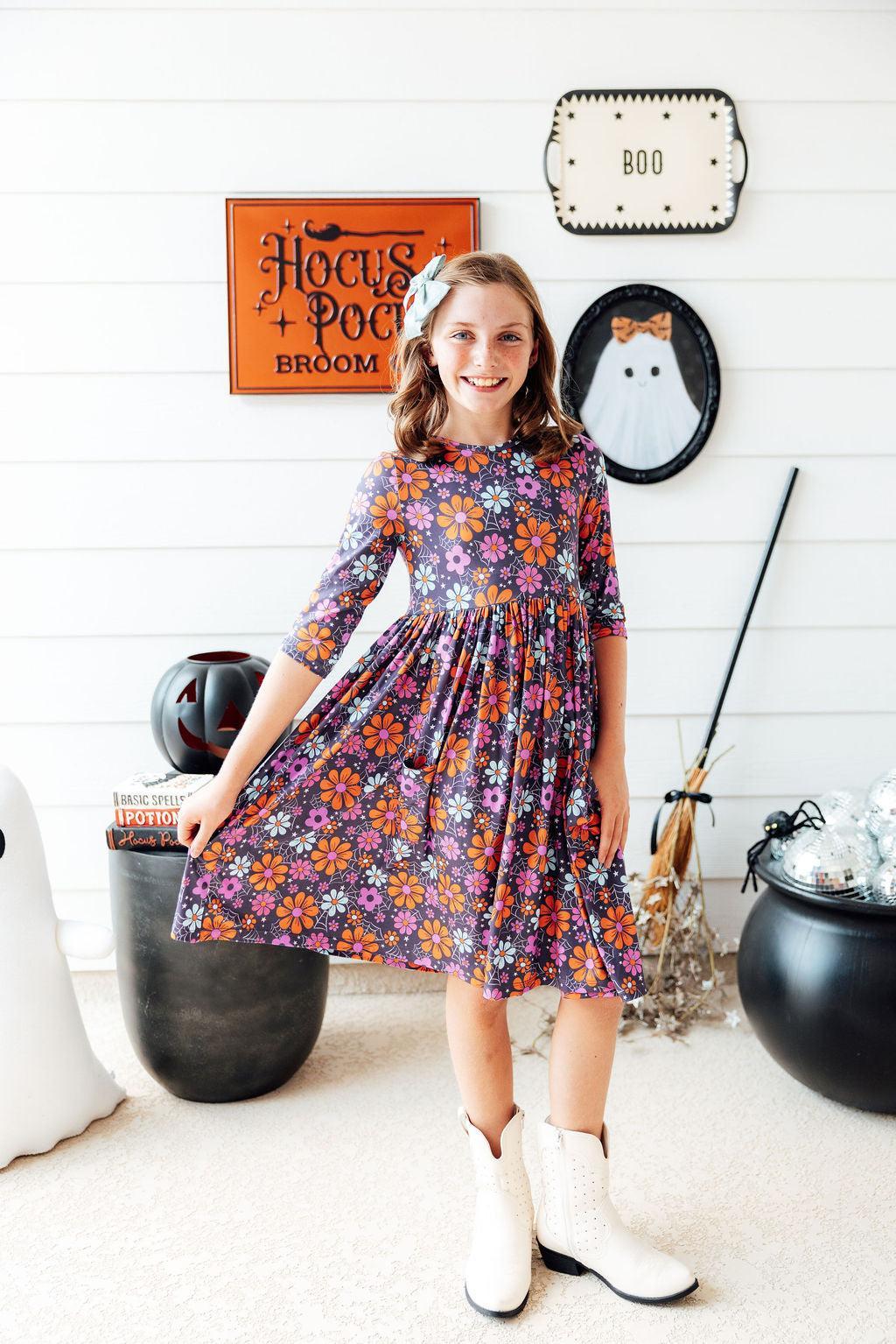 Haunted Garden 3/4 Sleeve Pocket Twirl Dress by Mila & Rose ®