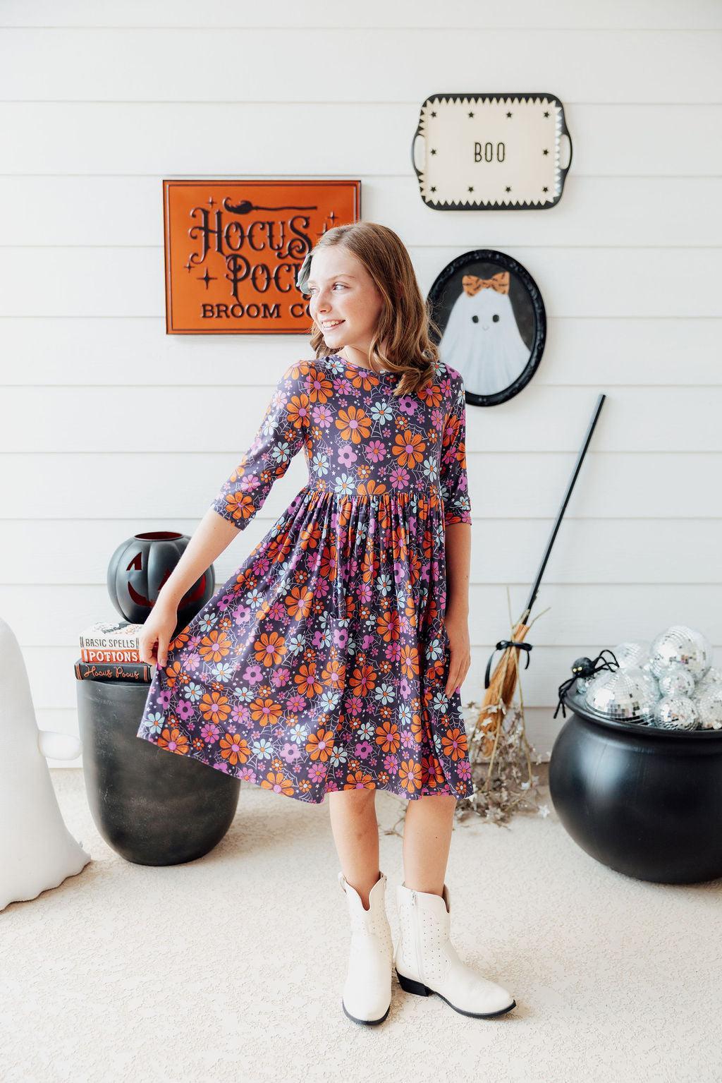 Haunted Garden 3/4 Sleeve Pocket Twirl Dress by Mila & Rose ®