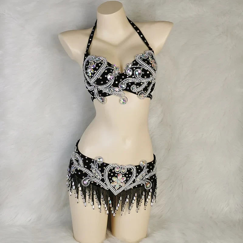 The Stardust Oasis Sirena – Deluxe Crystal & Beaded Belly Dance Bra & Belt 2-Piece Costume Set by Stardust Starlets