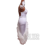 The Stardust Swan Queen – White Feathered Embroidered Latin Dance Competition Dress Set by Stardust Starlets