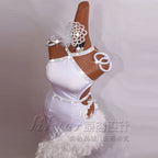 The Stardust Swan Queen – White Feathered Embroidered Latin Dance Competition Dress Set by Stardust Starlets