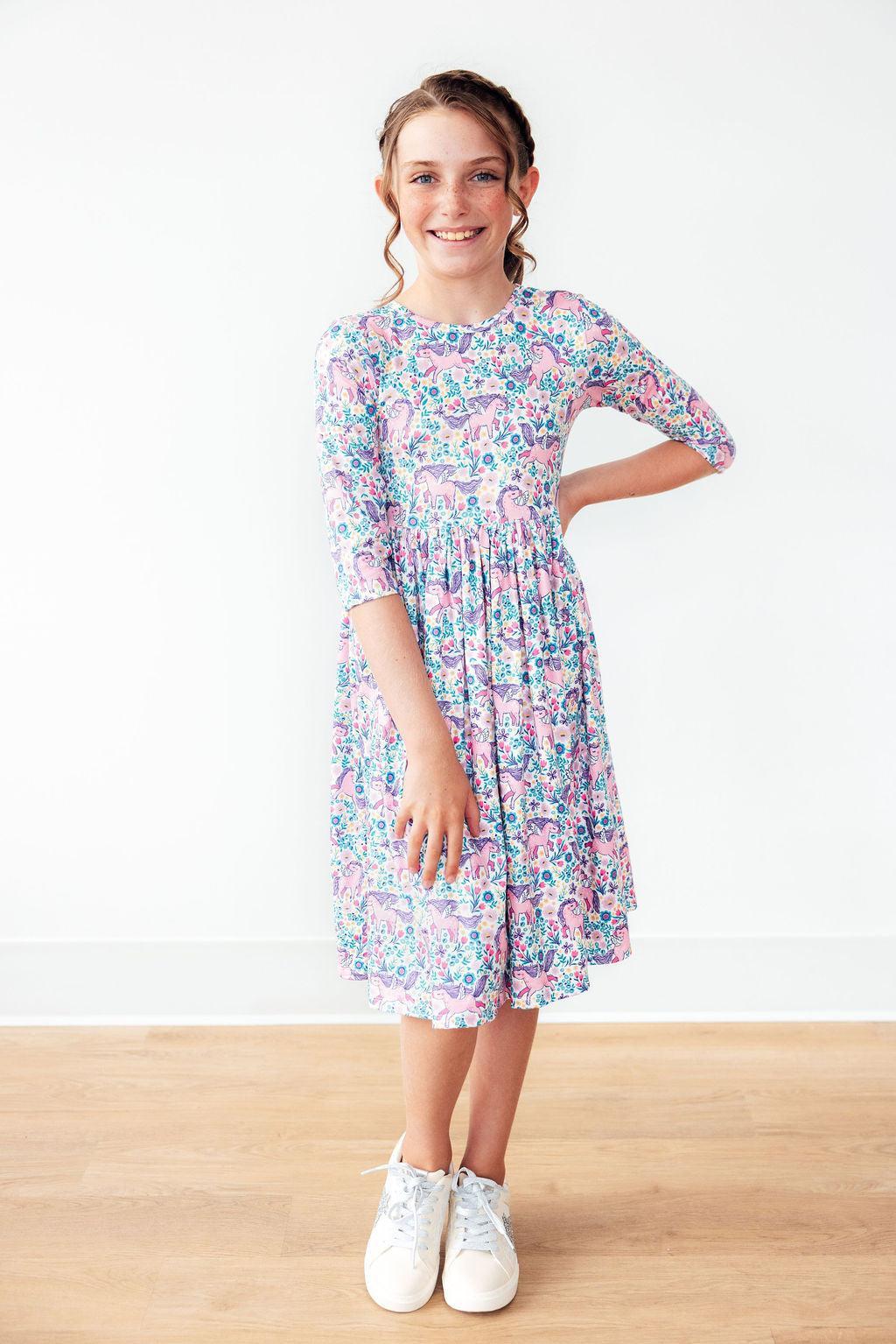 Head in the Clouds 3/4 Sleeve Pocket Twirl Dress by Mila & Rose ®