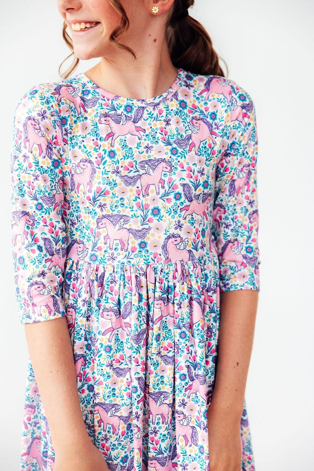 Head in the Clouds 3/4 Sleeve Pocket Twirl Dress by Mila & Rose ®