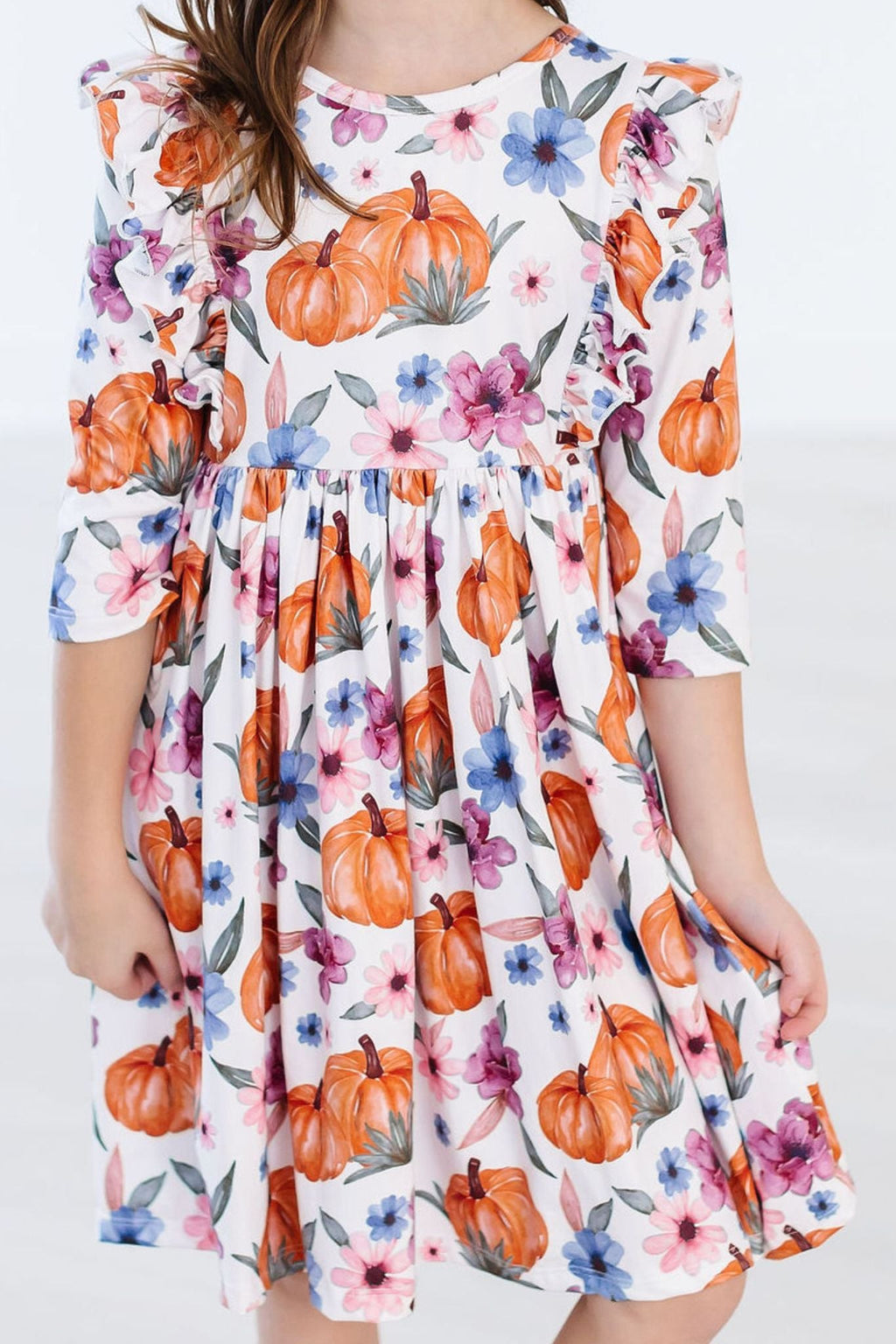 Hey Pumpkin 3/4 Sleeve Ruffle Twirl Dress by Mila & Rose ®