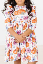 Hey Pumpkin 3/4 Sleeve Ruffle Twirl Dress by Mila & Rose ®