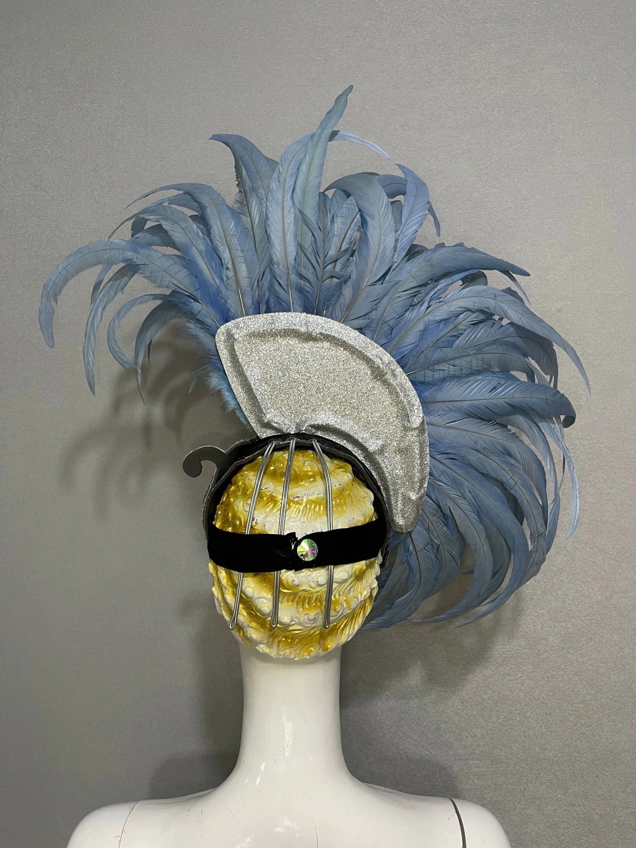 The Stardust Mirage – Exquisite Blue Feathered Samba Carnival Headdress by Stardust Starlets
