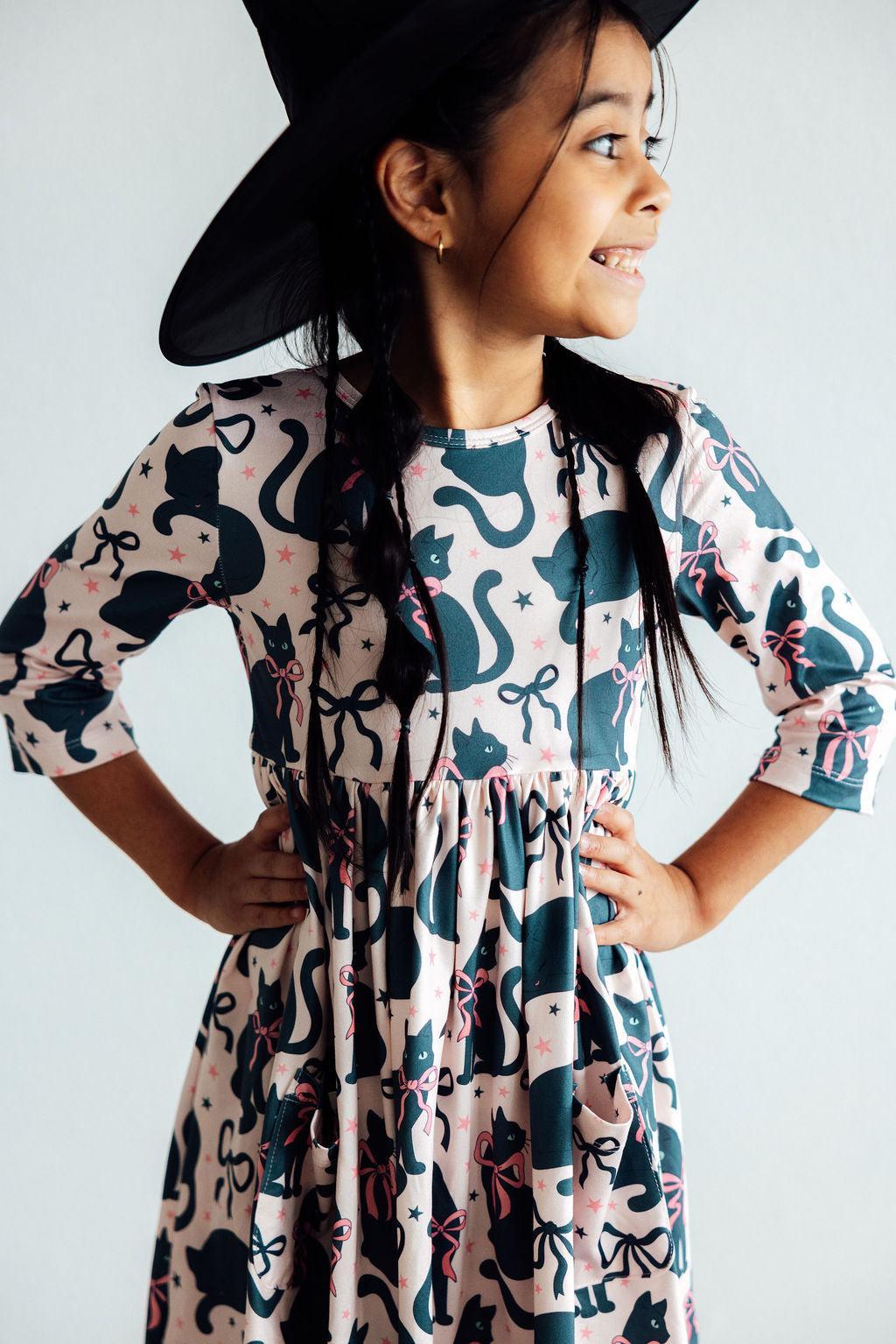 Hocus Purr-cus 3/4 Sleeve Pocket Twirl Dress by Mila & Rose ®